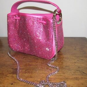 Brand new Oscar de la Renta $2990 Crystals with satin over leather BAG hot Pink